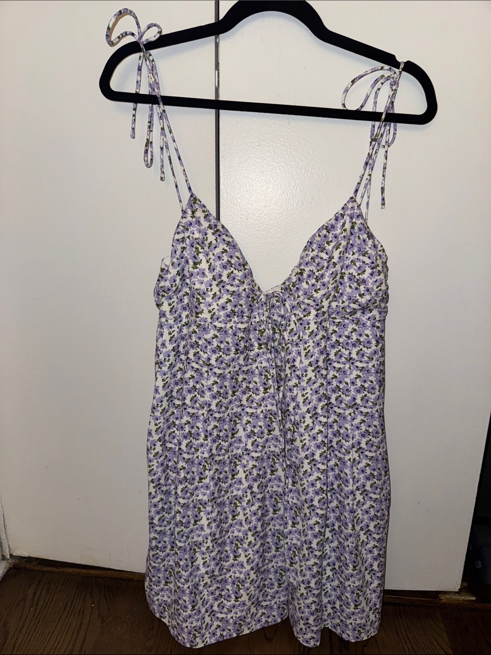Floral Tie-Shoulder Mini Dress in Lavender